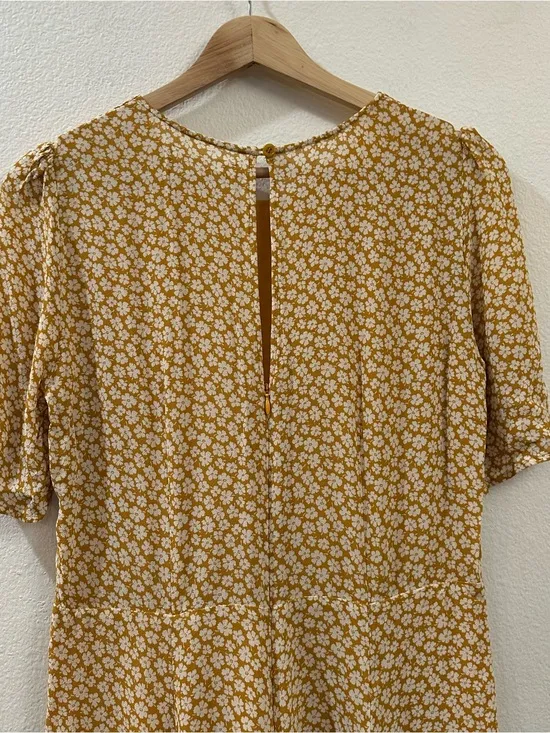 Reformation Gracie Short Sleeve Floral Print Crepe Mini Dress In Peru Yellow 12‎ - Image 10