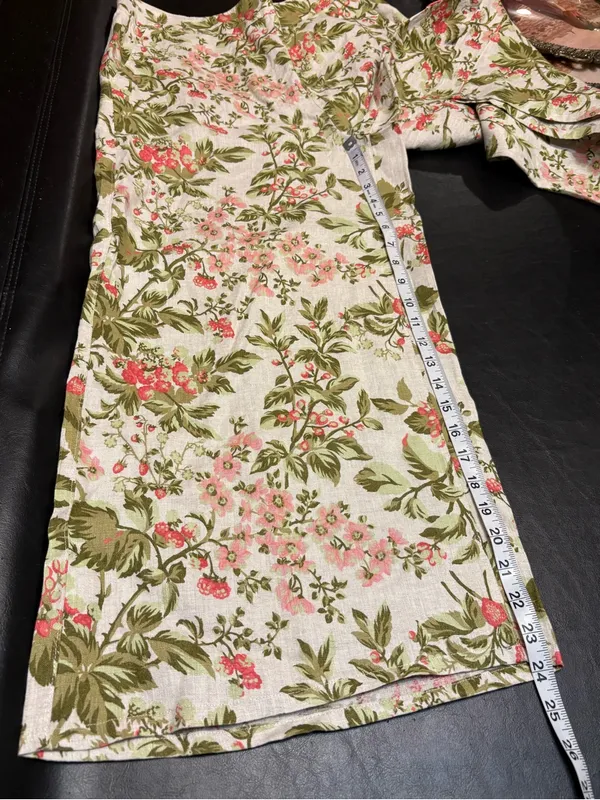 Laura Ashley 100% Linen Wide-Leg Berry & Floral Pants with Pink & Green Print Lg - Image 13