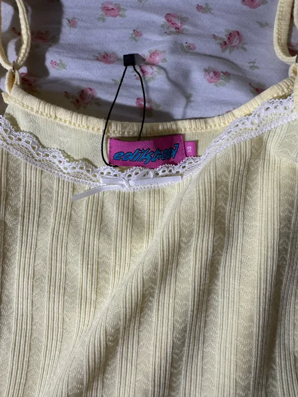 Edikted Yellow Irene Pointelle Tank Top cami - Image 2