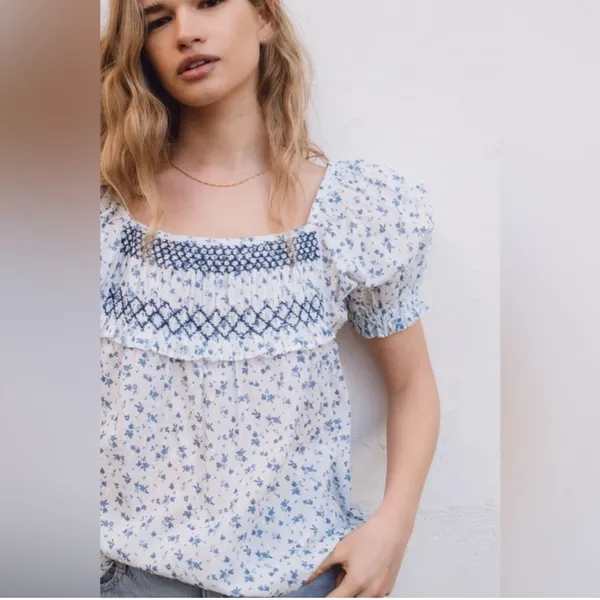 Floral Blue and White Women's Top - Image 2
