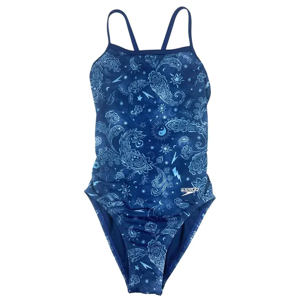 Speedo Double Crossback One Piece Blue Size 24‎ Racing Swimsuit Activewear EUC - Image 2