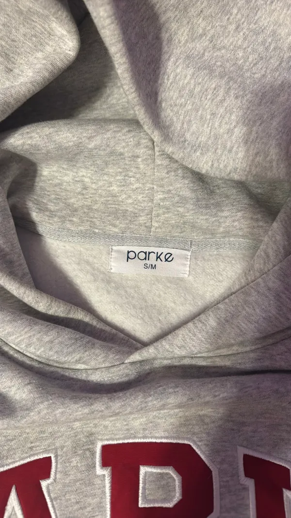 PARKE Hoodie heather grey with red lettering - Image 4