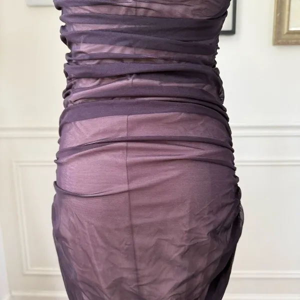Kookai Ruched Midi Cocktail Homecoming Dress Deep Purple $120 2 - Image 5