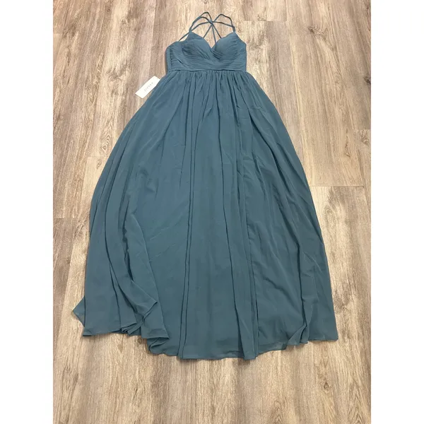 Azazie Jeanna Bridesmaid Dress Bermuda Blue Chiffon Pleated Strappy Back A8 NEW - Image 3