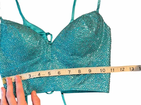 Rhinestone Bustier Corset Top Teal Blue Embellished Bralette Rave Festival Glam - Image 8