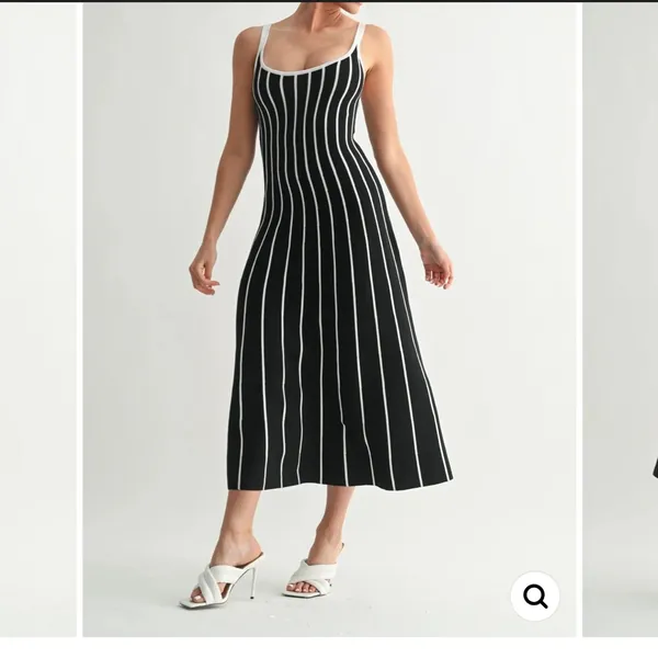 Evenuel Black & White Striped Midi Dress - Classic Sleeveless Style - Image 5