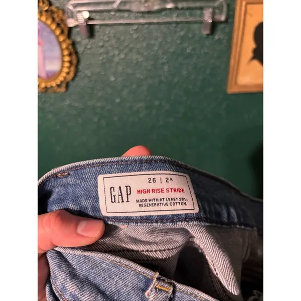 GAP WASHED BLUE HIGH RISE STRIDE TWO TONE FLARED LEG Jeans Womens 26/2 Denim Boh - Image 3