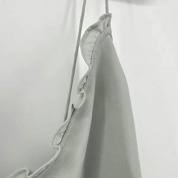 Abercrombie & Fitch Ruffle Slip Maxi Dress‎ Large Tall Sage Green Tie Back Slit - Image 4