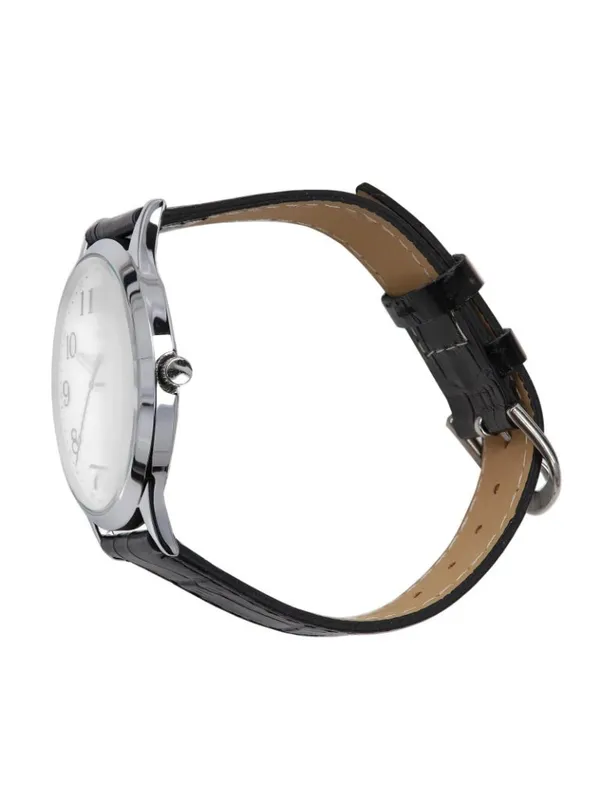 Peugeot Watch with Bold Arabic Numerals and Leather Band Black / Silver Gray - Image 8