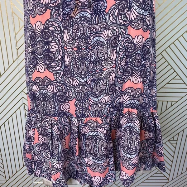 Amanda Uprichard Mini Dress Drop Hem Tie Neck Geometric Print Pink Purple Small‎ - Image 4