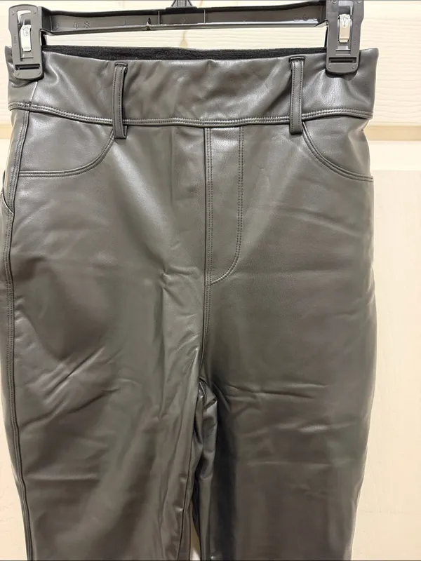 HALARA Black Faux-Leather High Waist Fleece Lined Flare Pants Small (4/6) - Image 6