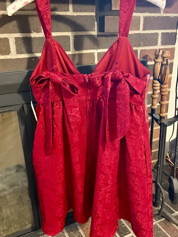 Altar'd State Deep Red Floral Jacquard Dress - Image 3