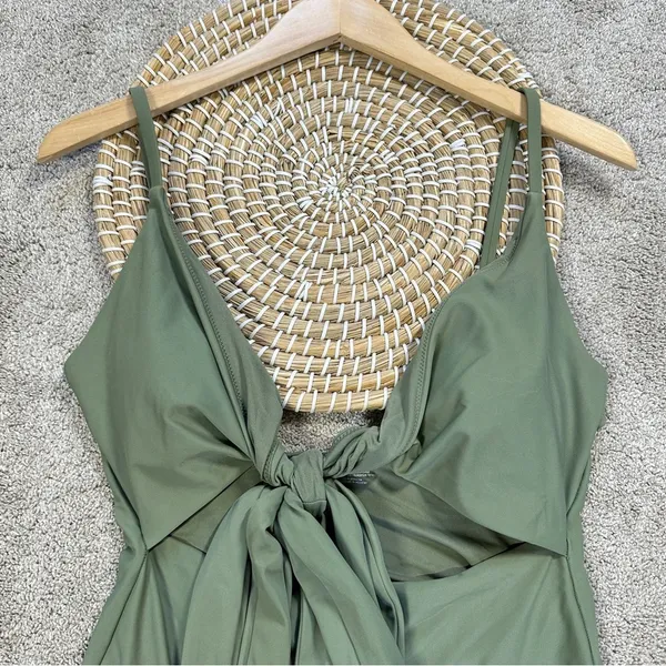 aerie Women’s Long Wrap Tie One Piece Full Coverage Swimsuit in Green L - Image 5
