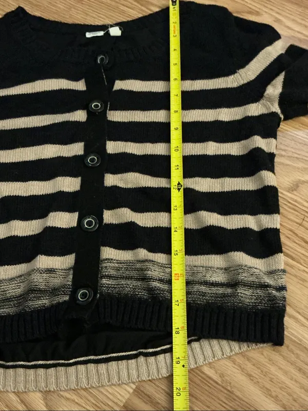 Anthropologie Moth Tan & Black Striped Cardigan Sweater Size Small - Image 6