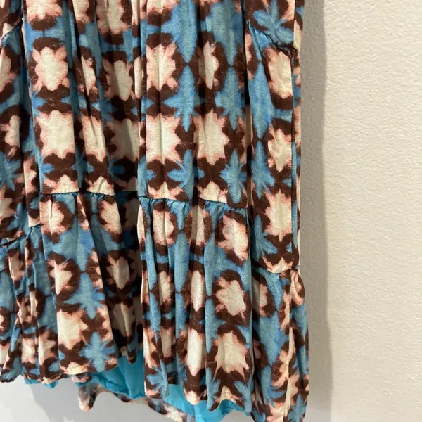 Source Unknown Blue and Brown Patterned Midi Dress Black Size M - Image 6