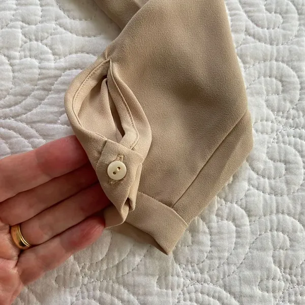 Zara Basic Tan Layered 3/4 Sleeve Boxy Flowy Chiffon Blouse Size XS - Image 6