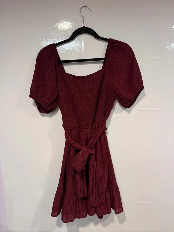 Women's Altar’d State Burgundy Puff-Sleeve Wrap Dress - Image 3