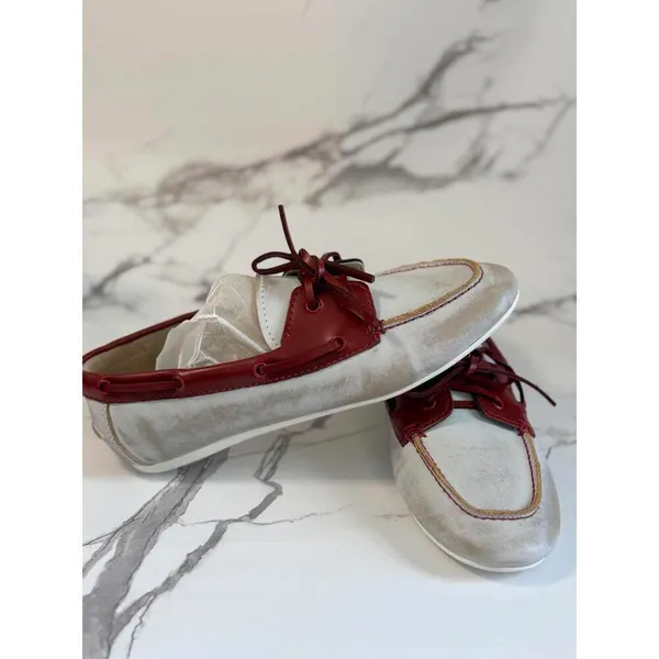 Nine West Yacht Boat Shoes (Women) Size 8 Color: White/Red-Brown - Image 2