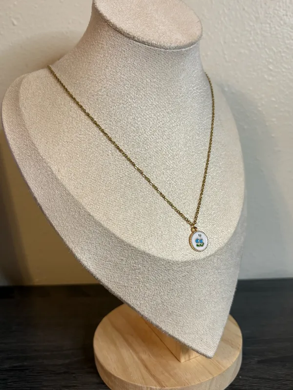 Handmade Gold/Blue Flower Necklace - Image 3