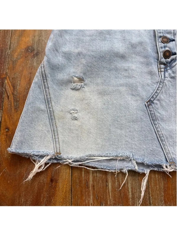 Free People We The Free Distressed Denim Mini Skirt Button Fly Light Wash Sz 30 - Image 5