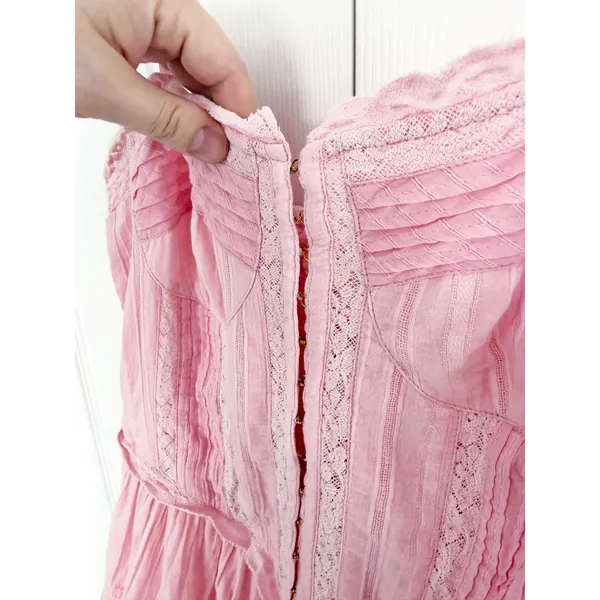 LoveShackFancy Nerida Mini Corset Tiered Dress Cherry Pink Lace Coquette - Image 7
