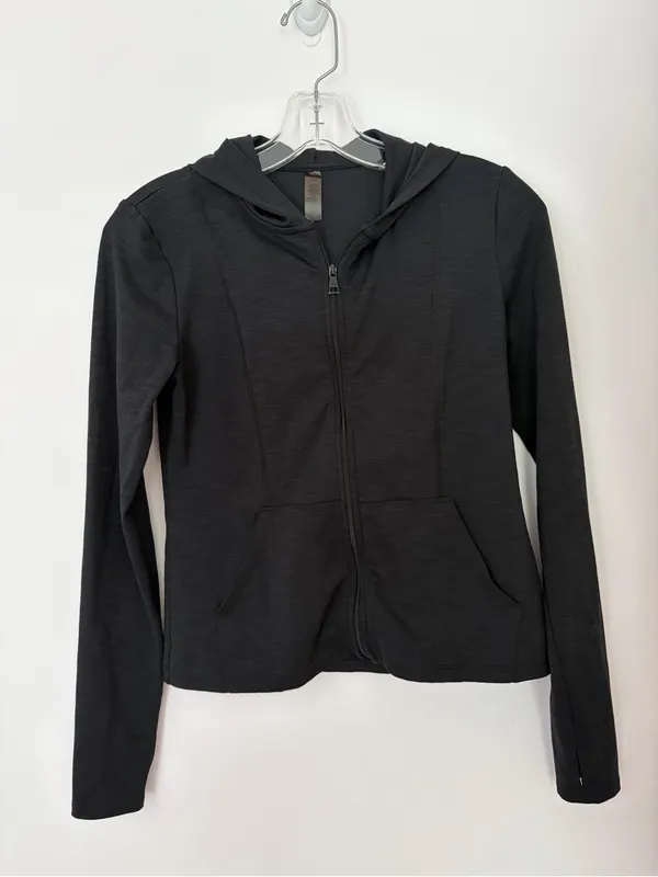 Beyond Yoga Heather Rib Morning Jog Hoodie Black Heather - Image 2