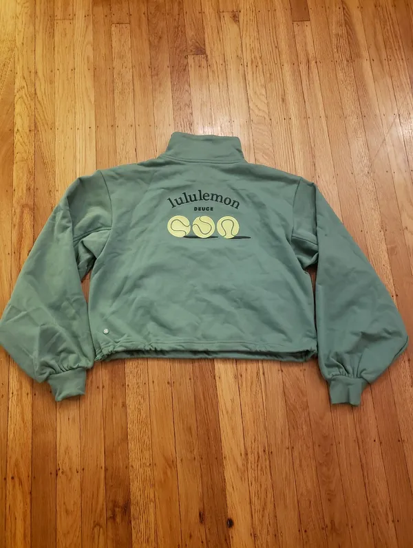 Lululemon Green Cotton Terry Tennis Half Zip Deuce Size L New - Image 4