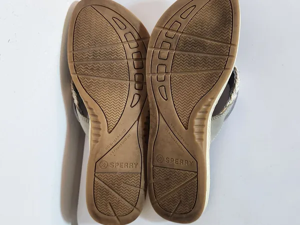 Sperry Parrotfish Gray and Cream Braided Flip Flops Size 9 - Image 7