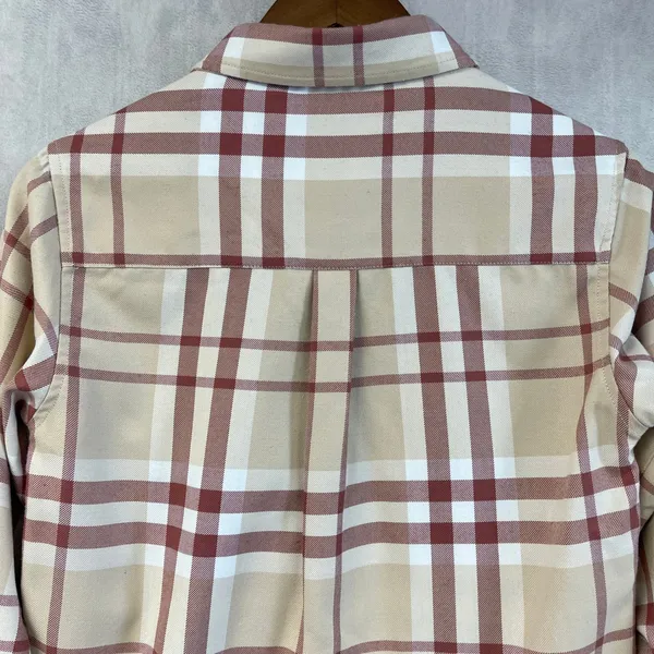 Dixxon Flannel Company The Burleigh Plaid Shirt Women Medium Tan‎ Red Minimalist - Image 7