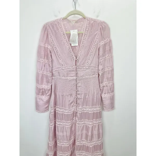 LoveShackFancy Ellitia Dress Victorian Lace Maxi Light Lilac Viscose US 0 NWT - Image 7