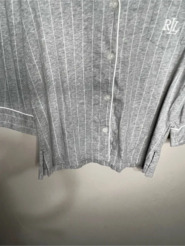 Lauren Ralph Lauren Essentials Bingham Knits Gray White Striped Capri Pajama Set - Image 4