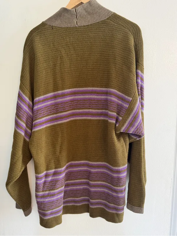 Urban Outfitters Olive and Lavender Striped Open Cardigan - Image 4
