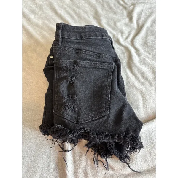 Vigoss Marley Distressed Denim Shorts Faded Black Frayed Hem Size 26 - Image 7