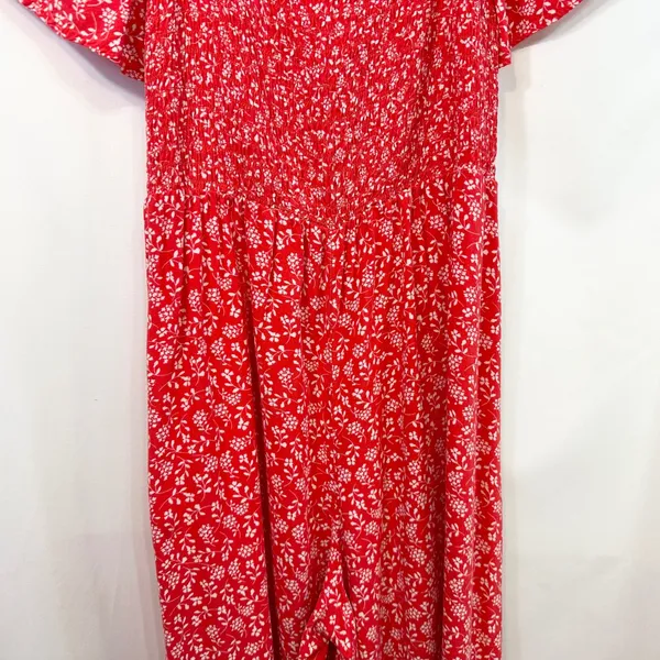 Luxology Large Jumpsuit Red Floral Wide‎ Leg Smocked Cottagecore Feminine 1200 - Image 5