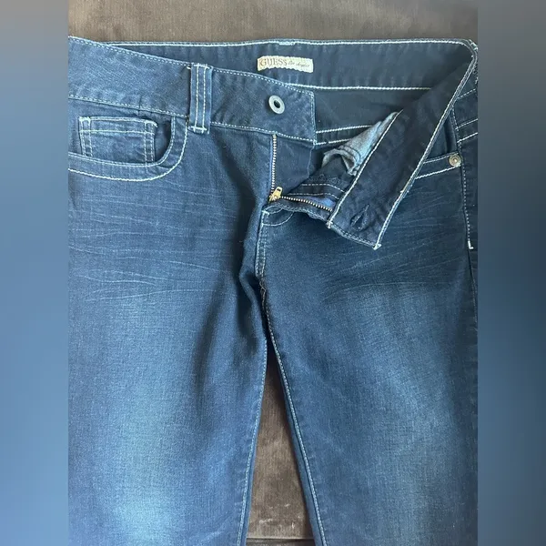 Guess Los Angeles Wide Leg Dark Low Waist Blue Jeans Sz 29 - Image 4