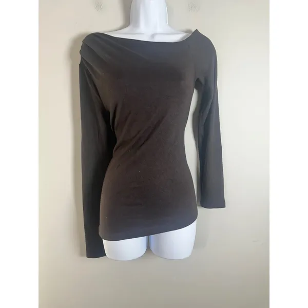 Banana Republic Soft‎ Luxe Off Shoulder Asymmetrical Tee Brown Long Sleeve Small - Image 3