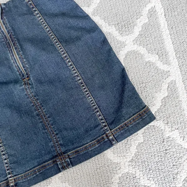 Free people dark denim wash modern femme mini jean skirt - Image 6