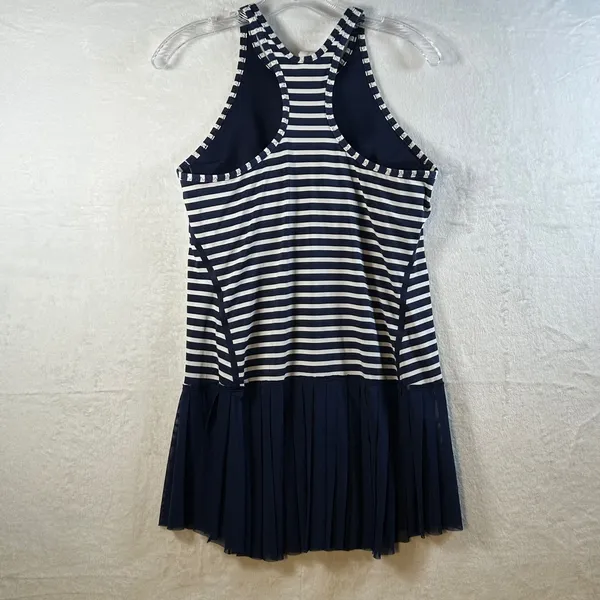 New Balance Women Striped Athletic Tennis Dress Pleated Skirt Navy‎ White Size L - Image 6