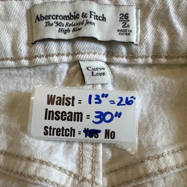 Abercrombie & Fitch Curve Love The 90s Relaxed Jean High Rise White 26 2R 5893 - Image 3