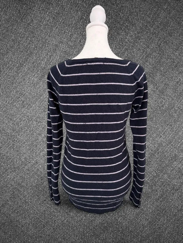 Gap Navy Blue Striped Long Sleeve Button Cuff Sweater - Image 8