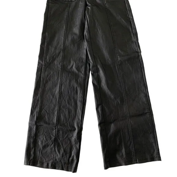 Faux Leather Pants Womens XS Black Wide Leg High Rise Stretch Y2K Sexy - Image 4