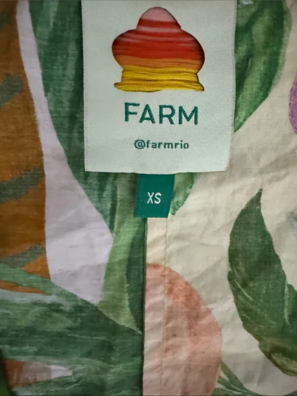 Farm Rio 100% Cotton Tropical Fruit Print V-Neck Mini Dress - Pink Yellow Sz XS - Image 9