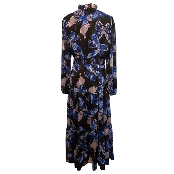 Pinch NWT Maxi Dress S LG Tiered Ruffled Lined Women's Peasant Sleeve Butterfly - Image 8