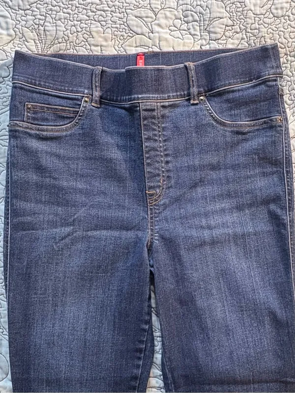 💥SPANX Pull On Flare Jeans Dark Wash High Rise Stretch Denim Size L🧡 - Image 5