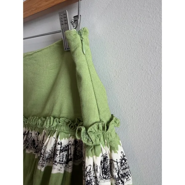 Anthropologie style Green Toile Print Cotton Boho Peasant‎ Skirt Cottagecore - Image 6