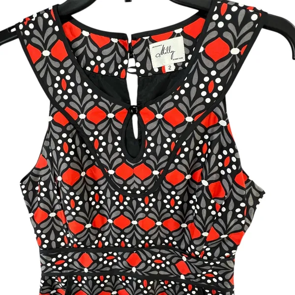 Milly Sheath Dress 2 Black Gray Red Silk Geometric‎ Sleeveless Modern Chic Party - Image 3