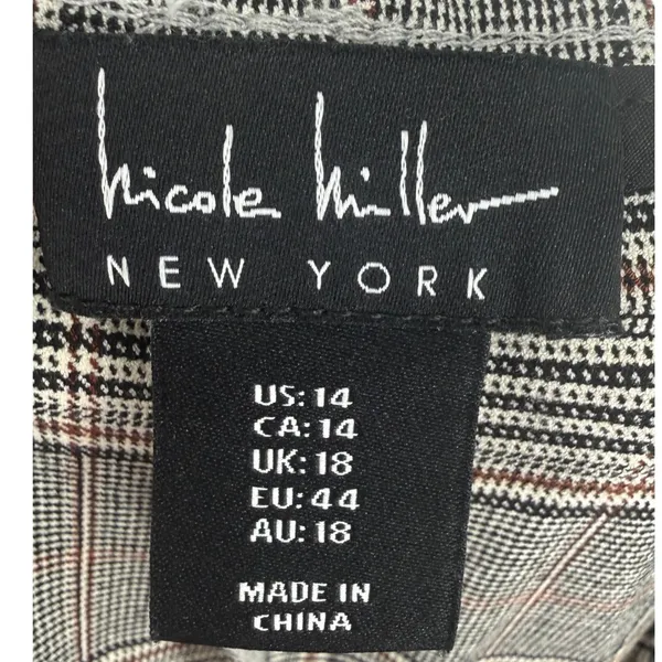 Nicole Miller New York Womens Gray Brown Plaid Wide Leg Trousers Pants Size 14 - Image 3