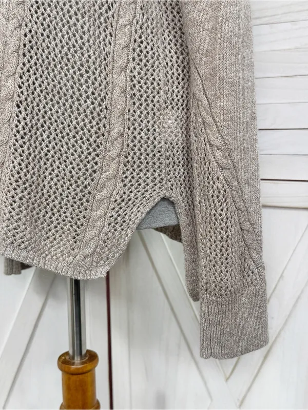 American Eagle Multi Knit‎ Lightweight Cotton Wool Blend Sweater Tan Medium - Image 6