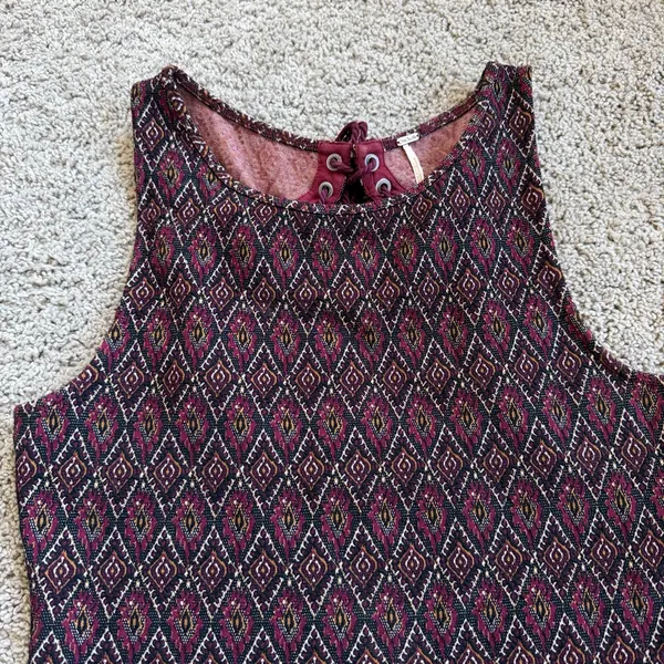 Free People Burgundy Black Patterned Tank With Open Back Detail Size Medium - Image 2