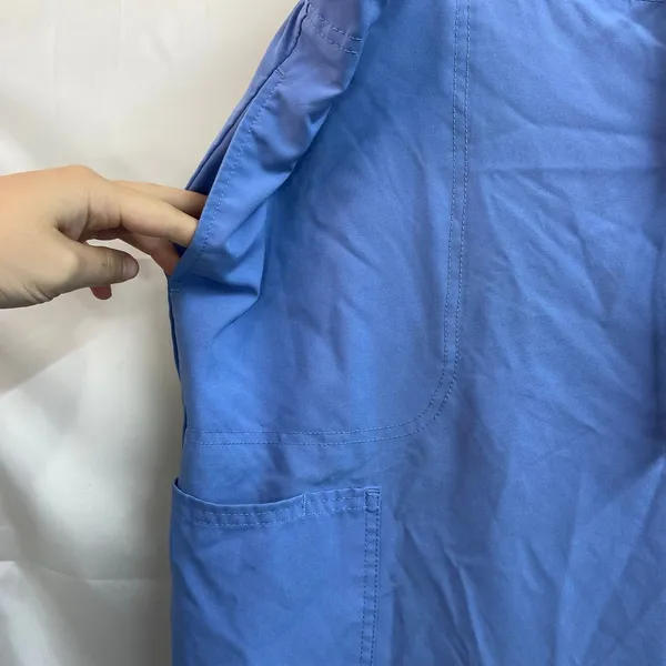 Women's blue pocket drawstring straight fit elastic relaxed‎ scrub pants bottoms - Image 2
